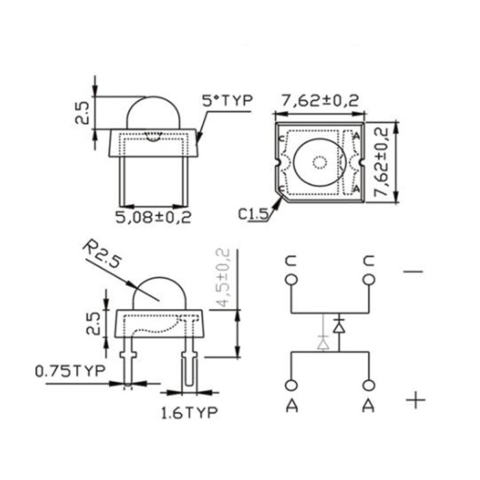 Otronic 5mm Super Flux Piranha 4pin LED - Pure Green