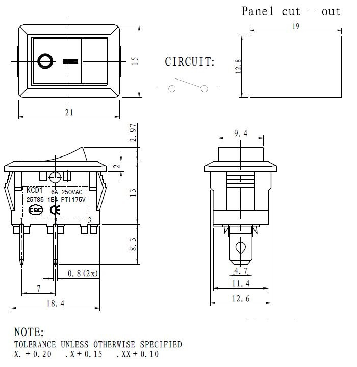 Otronic Tuimelschakelaar/ Wipschakelaar AAN/UIT KCD1 - 6A/250V 2pin