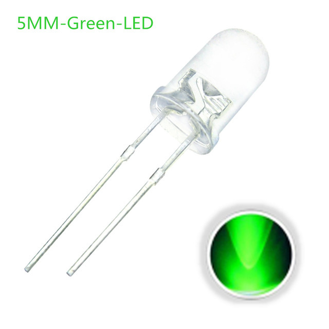 Otronic 10x LED Diode Transparent 5mm Green 3V