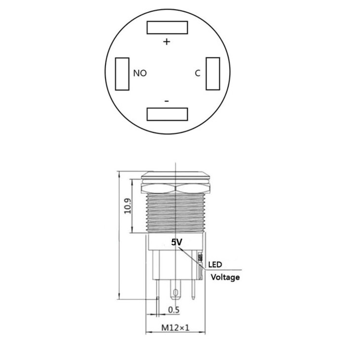 Otronic Push button | Momentary - pulse | 5V LED Blue | Stainless steel | 12mm