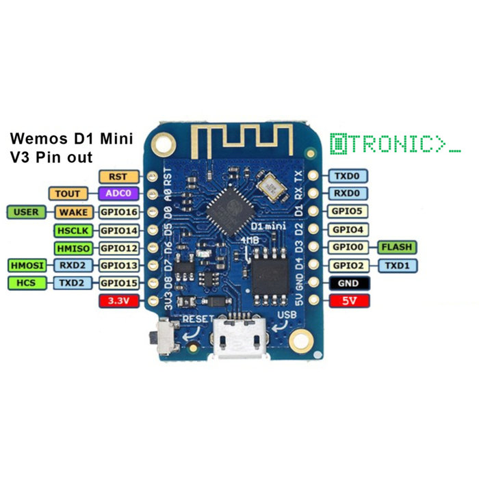 Otronic Wemos D1 Mini V3 | ESP8266| Wi-Fi | Carte de développement CH340