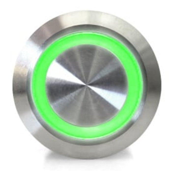 Otronic Push button | Momentary - pulse | 5V LED Green | Stainless steel | 12mm
