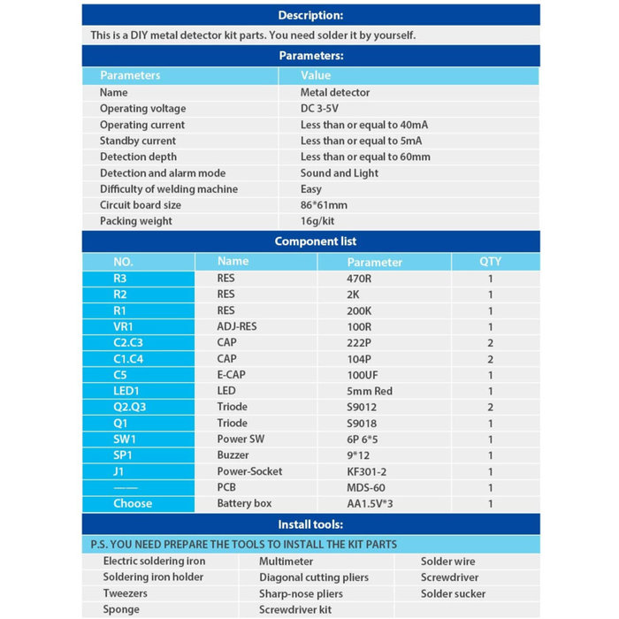 Otronic Détecteur de métaux - Kit de soudure DIY pour débutants - STEM Education