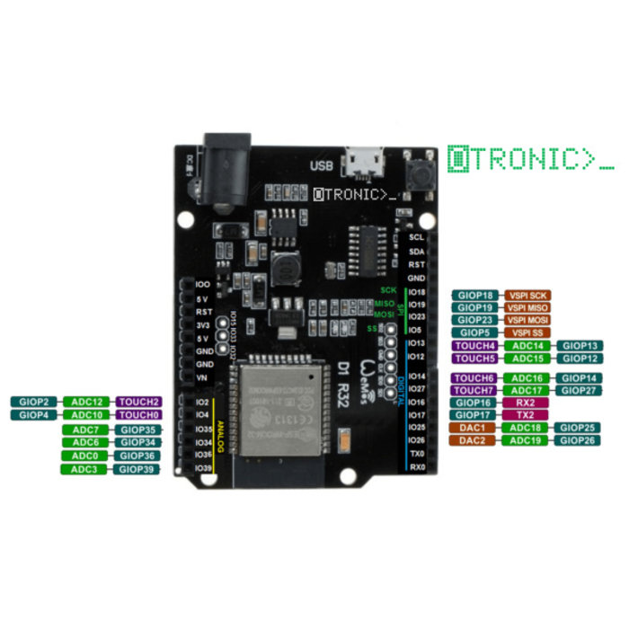 Otronic Carte de développement WeMos D1 R32 ESP32 4Mb WiFi Bluetooth Dual Core format Arduino Uno R3