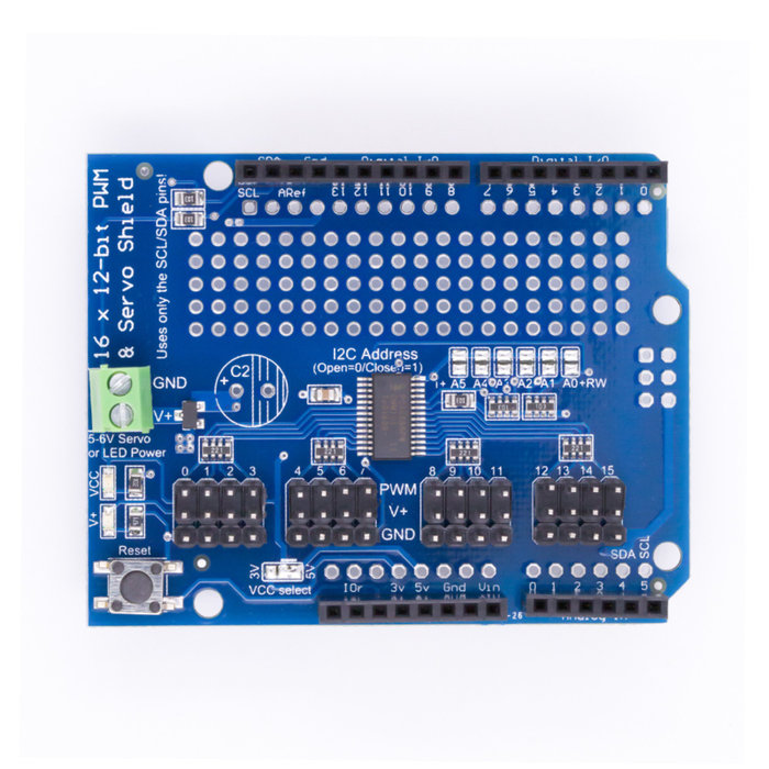 Otronic 16-kanaals 12-bit PWM en Servo shield met I2C interface voor Arduino UNO R3