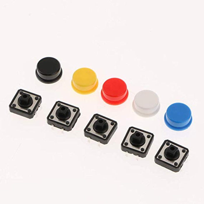 Otronic Assortment Push Buttons, Momentary - 25 pieces, 5 colours, 12X12x7.3mm
