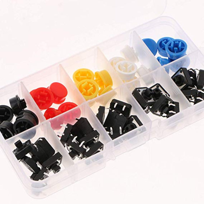 Otronic Assortment Push Buttons, Momentary - 25 pieces, 5 colours, 12X12x7.3mm