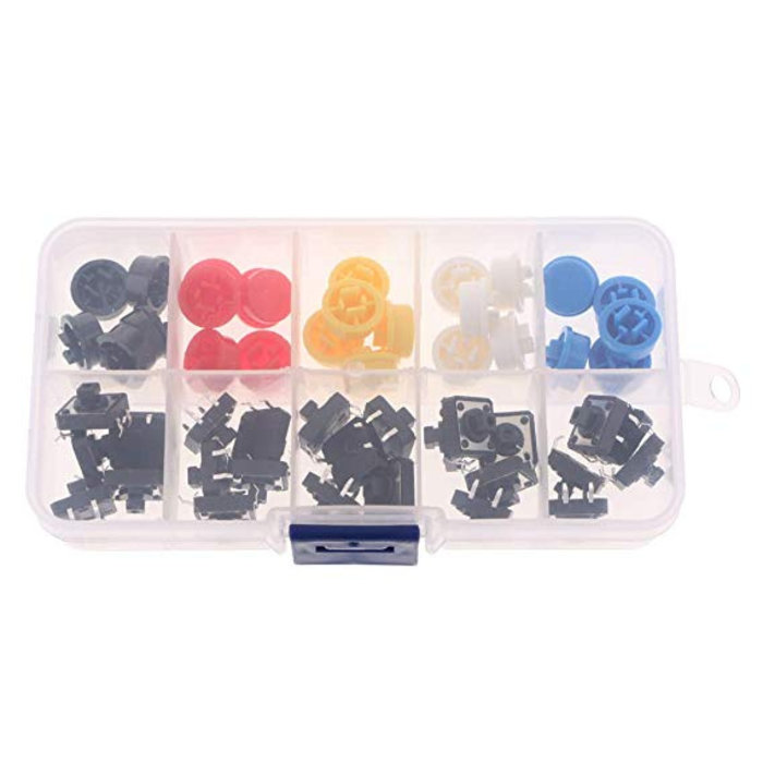 Otronic Assortment Push Buttons, Momentary - 25 pieces, 5 colours, 12X12x7.3mm