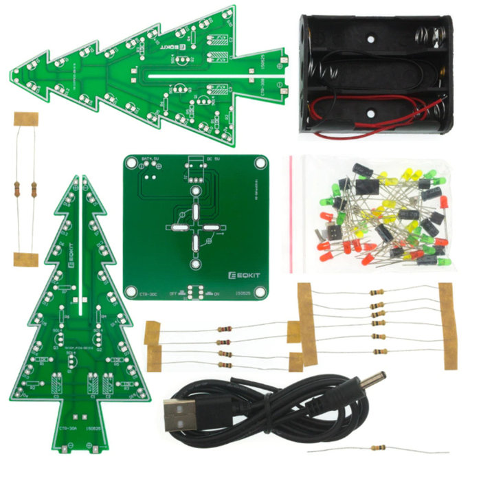 Otronic Christmas Tree Soldering Kit with Flashing Red, Green and Yellow LEDs