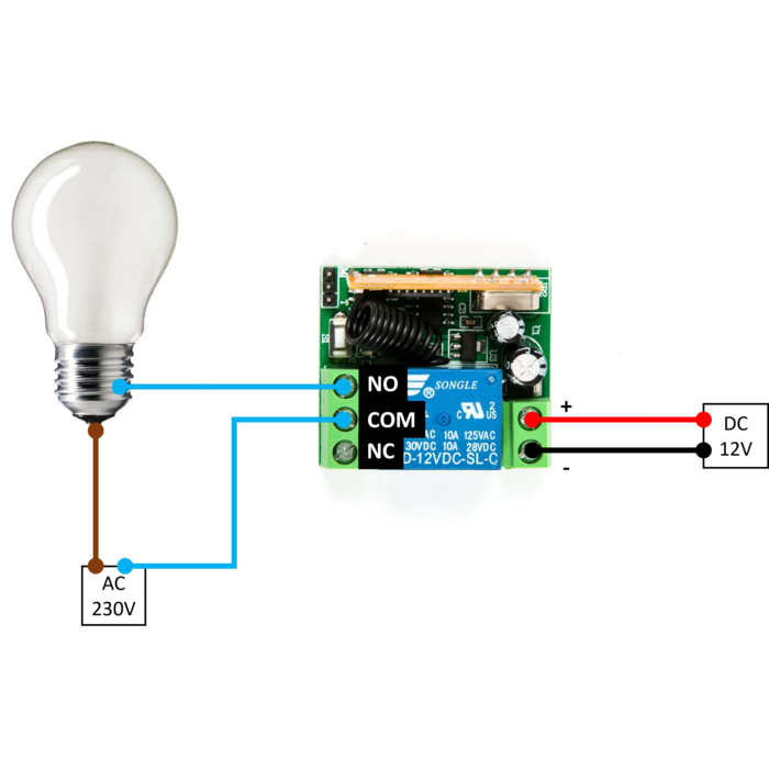 Otronic Draadloze Relaismodule incl. Afstandsbediening (2 knoppen) - 12V, 1 Kanaal, 433Mhz RF