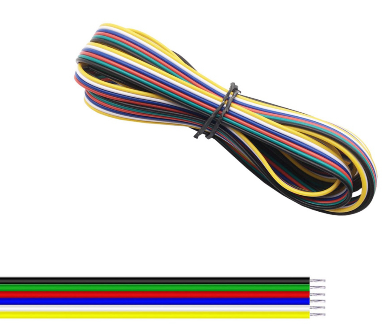 Otronic 6-aderig kabel 22AWG Ø1.3mm geel / wit / blauw / rood / groen / zwart 1 meter