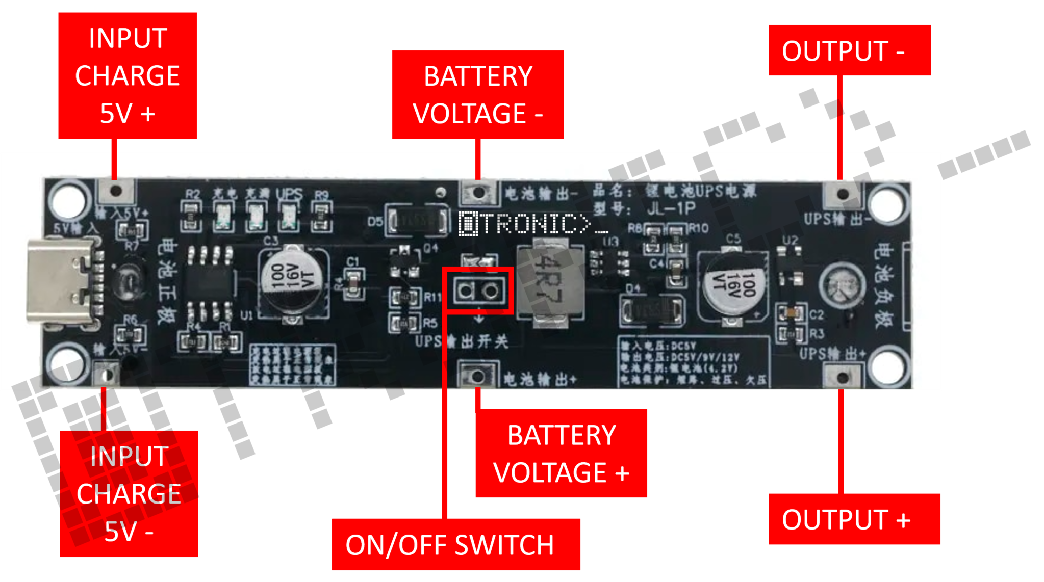 Otronic 18650 Batteriehalter mit Ladegerät und 9V Step-up-Modul (USB-C)