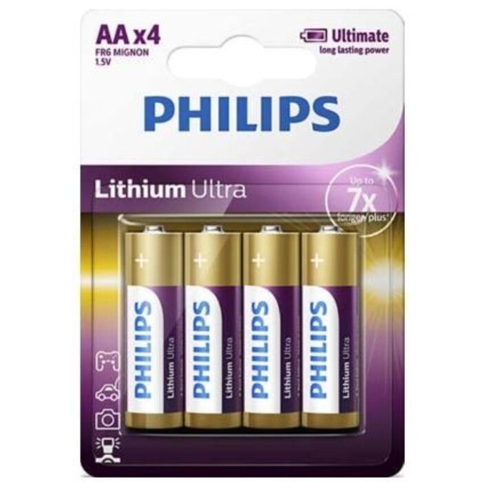 Philips Lithium Ultra AA Batterij 1.5V FR6 Bls4 - Duurzaam en Betrouwbaar