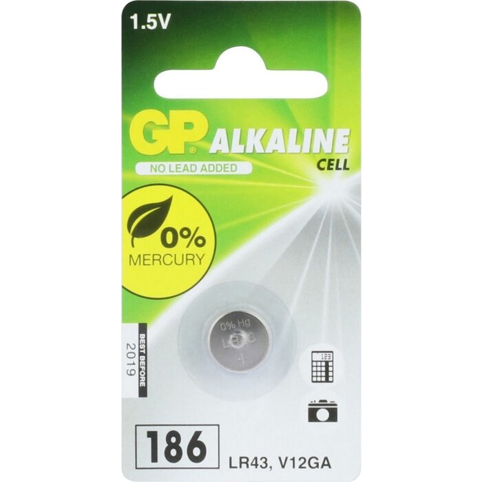 G.P Button Cell Battery LR43 186 Alkaline 1.5V