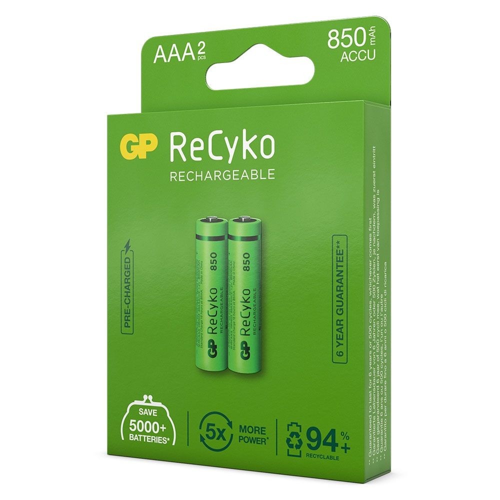G.P Oplaadbare ReCyko+ Batterij R03 AAA 850mAh 1.2V Blister 2 Stuks