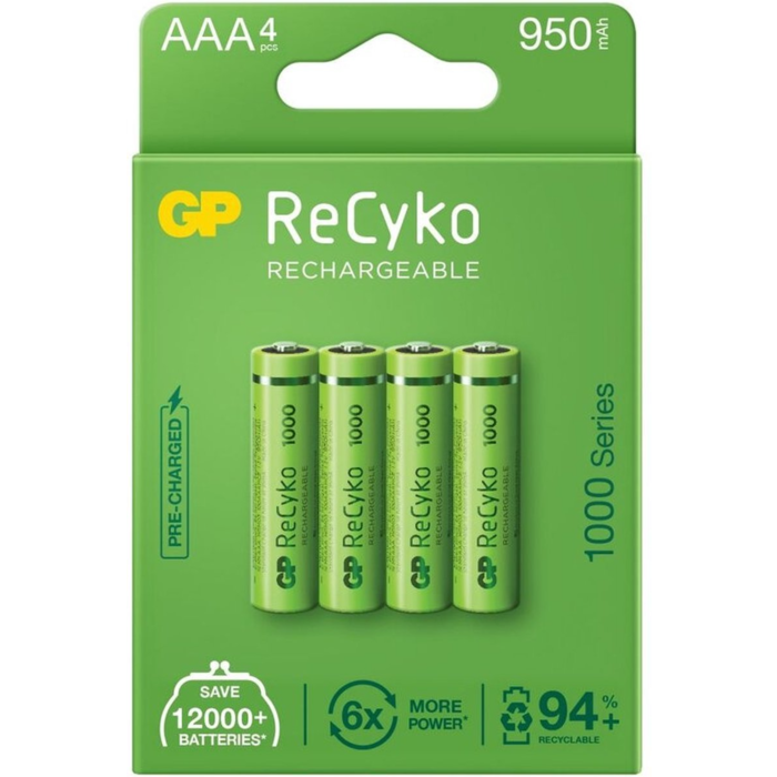 G.P. ReCyko+ Rechargeable Nimh Battery AAA R03 950mAh 1.2V Bls4