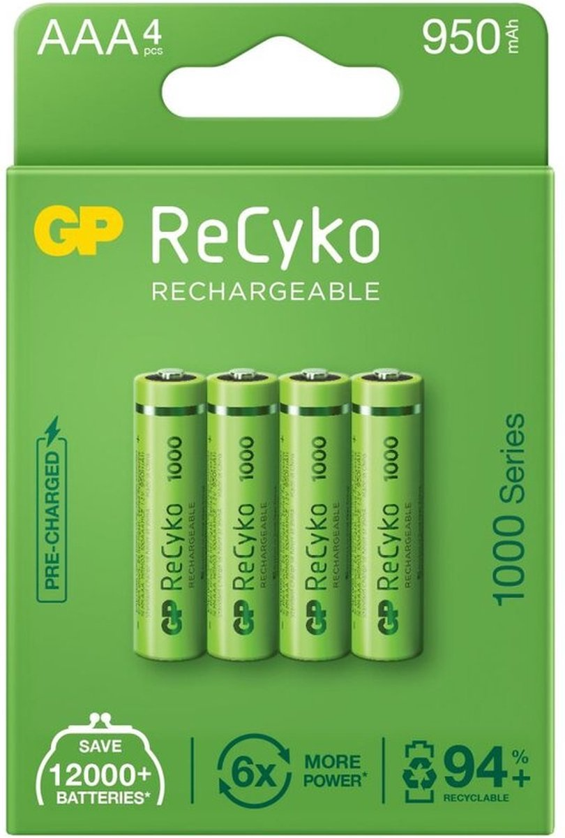 G.P. ReCyko+ Rechargeable Nimh Battery AAA R03 950mAh 1.2V Bls4