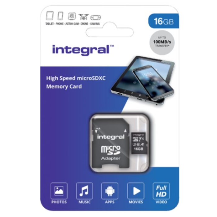Integral 16GB V10 High Speed microSDHC Card Class 10 - 100MB/s SD Adapter