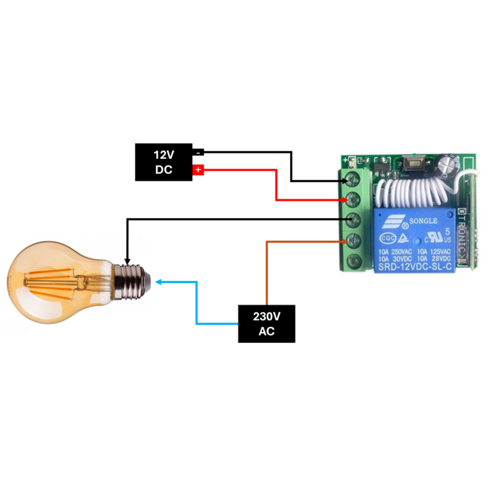 Otronic Drahtloses programmierbares Relaismodul inkl. Fernbedienung (4 Tasten) – 12 V 433 MHz RF