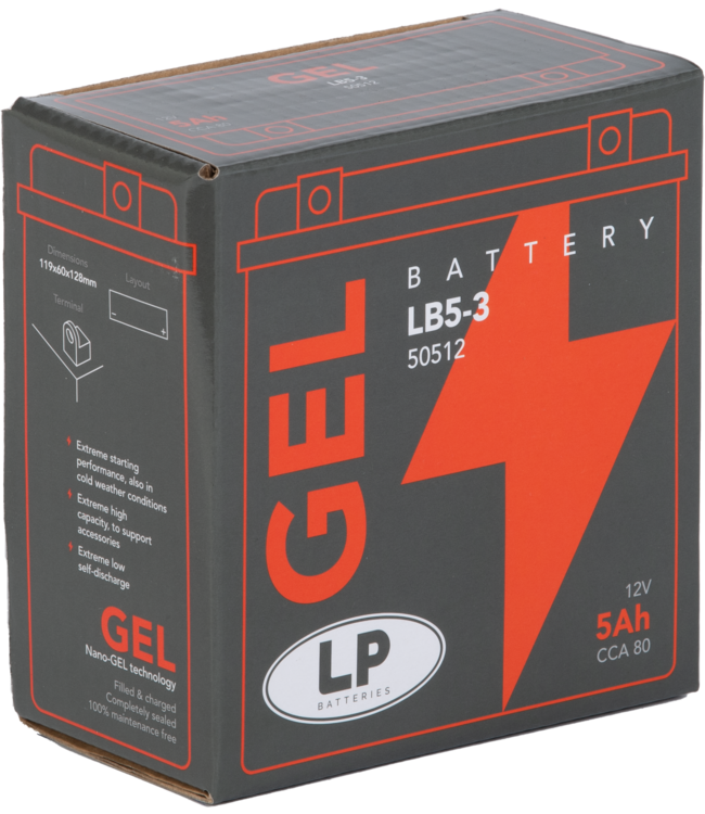 Landport (LP) LB5-3 motor GEL accu 12 volt 5,0 ah (50512 - GB5L-B)