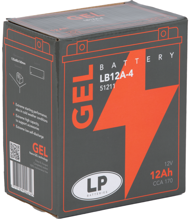 Landport (LP) LB12A-4 motor GEL accu 12 volt 12,0 ah (51211 - GB12A-A)