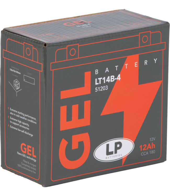 Landport (LP) LT14B-4 motor GEL accu 12 volt 12,0 ah (51203 - GT14B-4)