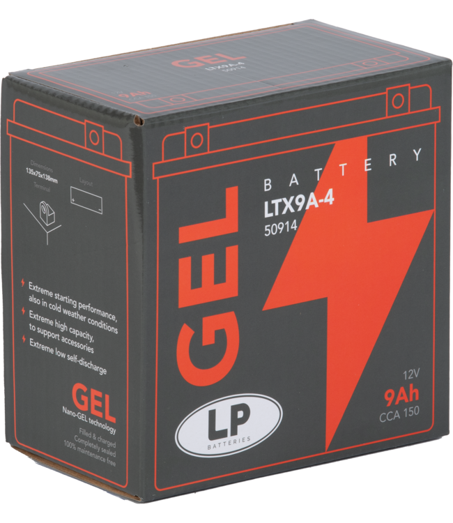 Landport (LP) LTX9A-4 motor GEL accu 12 volt 9 ah (50914 - GB9B)
