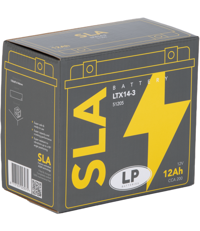 Landport (LP) SLA LTX14-3 AGM motor accu 12 volt 12 ah (51205 - YTX14-3)