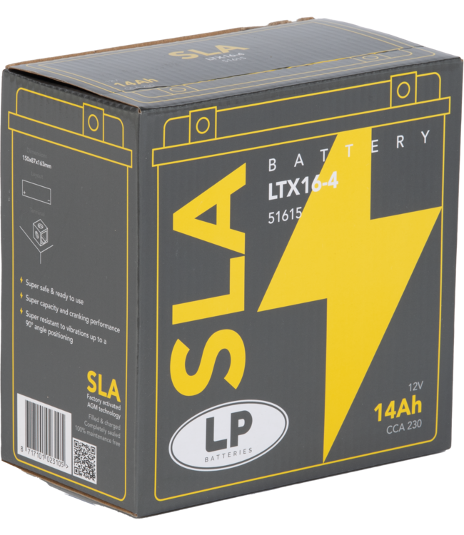 Landport (LP) SLA LTX16-4 AGM motor accu 12 volt 14 ah (51615 - YTX16-4)