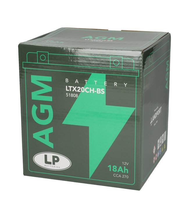 Landport (LP) LTX20CH-BS 12 volt 18,0 ah AGM motor accu (51808 - YTX20CH-BS)