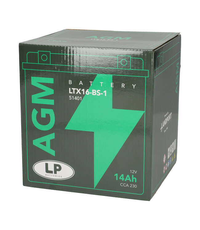 Landport (LP) LTX16-BS-1 12 volt 14,0 ah AGM motor accu (51401 - YTX16-BS-1)