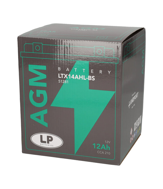 Landport (LP) LTX14AHL-BS 12 volt 12,0 ah AGM motor accu (51281 - YTX14AHL-BS)