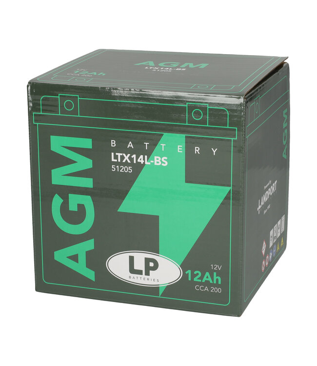 Landport (LP) LTX14L-BS 12 volt 12,0 ah AGM motor accu (51205 - YTX14L-BS)
