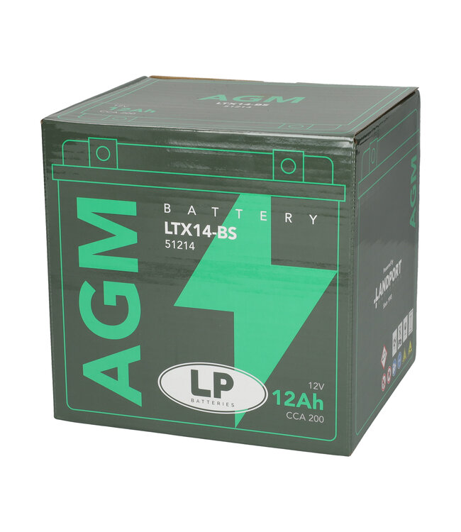Landport (LP) LTX14-BS 12 volt 12,0 ah AGM motor accu (51214 - YTX14-BS)