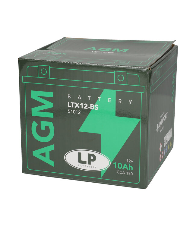 Landport (LP) LTX12-BS 12 volt 10,0 ah AGM motor accu (51012 - YTX12-BS)