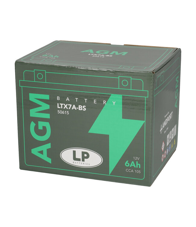 Landport (LP) LTX7A-BS 12 volt 6,0 ah AGM motor accu (50615 - YTX7A-BS)