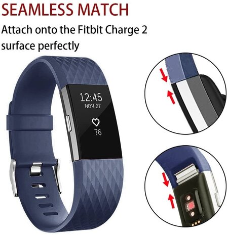 Strap-it Strap-it Fitbit Charge 2 Diamond Silicone Strap (Dark Blue)