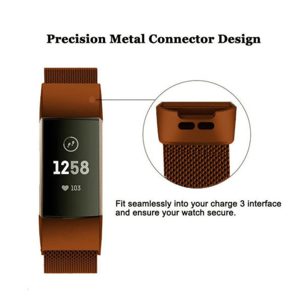 Strap-it Strap-it Fitbit Charge 3 Milanese Strap (Brown) Strap-it Strap-it Fitbit Charge 3 Milanese Strap (Brown)