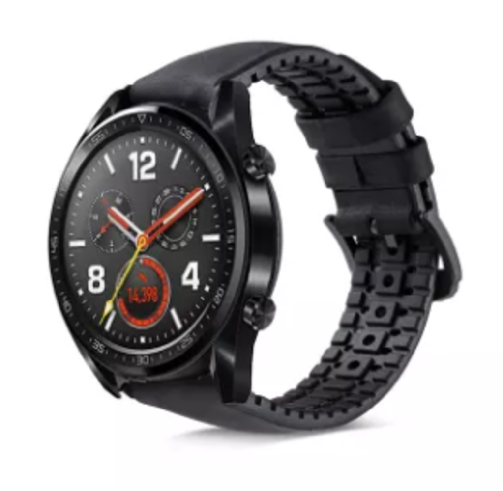 Strap-it Strap-it Huawei Watch GT 2 Silicone/Leather Strap (Black)