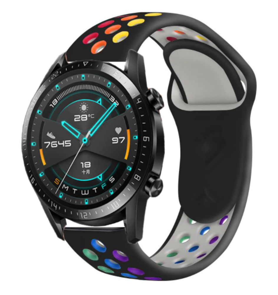 Strap-it Strap-it Huawei Watch GT 2 Sport Strap (Black/Rainbow) Strap-it Strap-it Huawei Watch GT 2 Sport Strap (Black/Rainbow)
