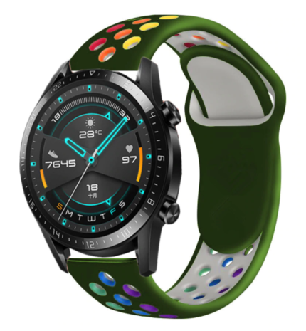 Strap-it Strap-it Huawei Watch GT 2 Sport Strap (Army Green/Rainbow) Strap-it Strap-it Huawei Watch GT 2 Sport Strap (Army Green/Rainbow)