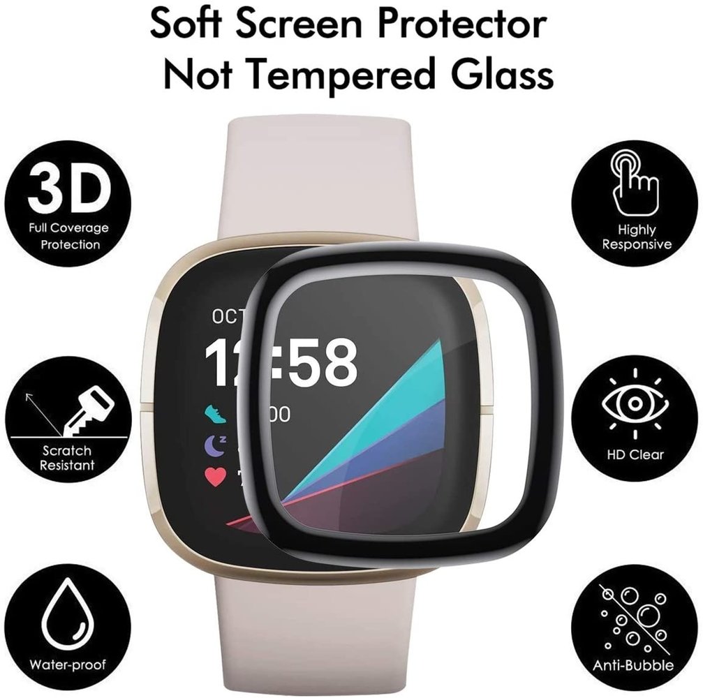 For Fitbit Versa 3 Full Coverage Case Cover With Tempered Glass Screen  Protector