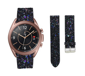 Strap-it Samsung Galaxy Watch 3 41mm Leather Glitter Strap (Black) Strap-it Samsung Galaxy Watch 3 41mm Leather Glitter Strap (Black)