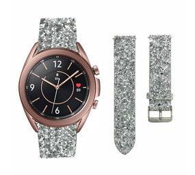 Strap-it Samsung Galaxy Watch 3 41mm Leather Glitter Strap (Silver) Strap-it Samsung Galaxy Watch 3 41mm Leather Glitter Strap (Silver)