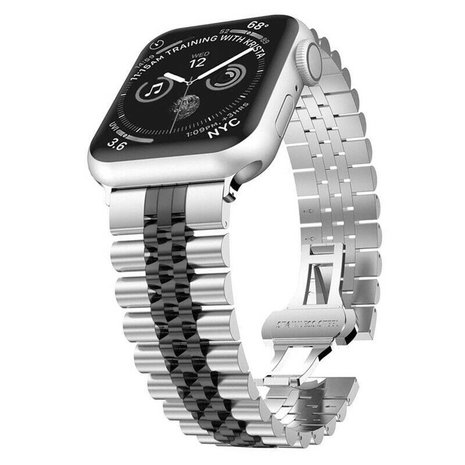 Black / Silver Jubilee Stainless Steel Metal Apple Watch Band for