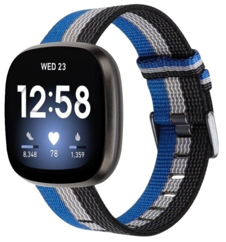 Strap-it Strap-it Fitbit Sense Woven Nylon Strap with Buckle (Black-White-Blue) Strap-it Strap-it Fitbit Sense Woven Nylon Strap with Buckle (Black-White-Blue)
