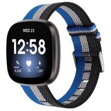Strap-it Fitbit Sense Woven Nylon Strap with Buckle (Black-White-Blue)