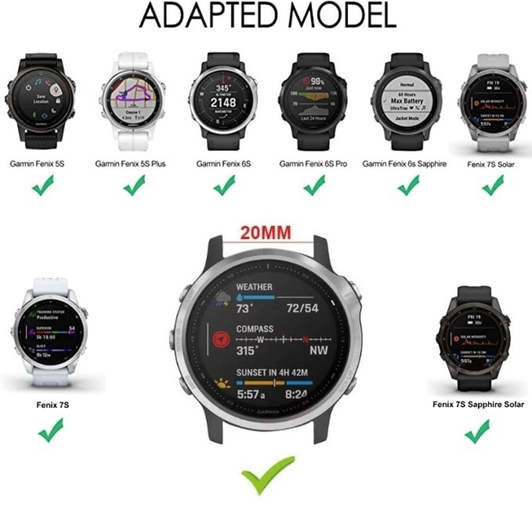 Strap-it Strap-it Garmin Fenix 7s Silicone Strap (Black)