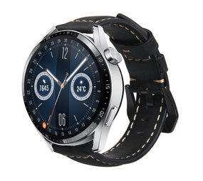 Strap it Strap it Huawei Watch GT 3 46mm Leather Strap Black