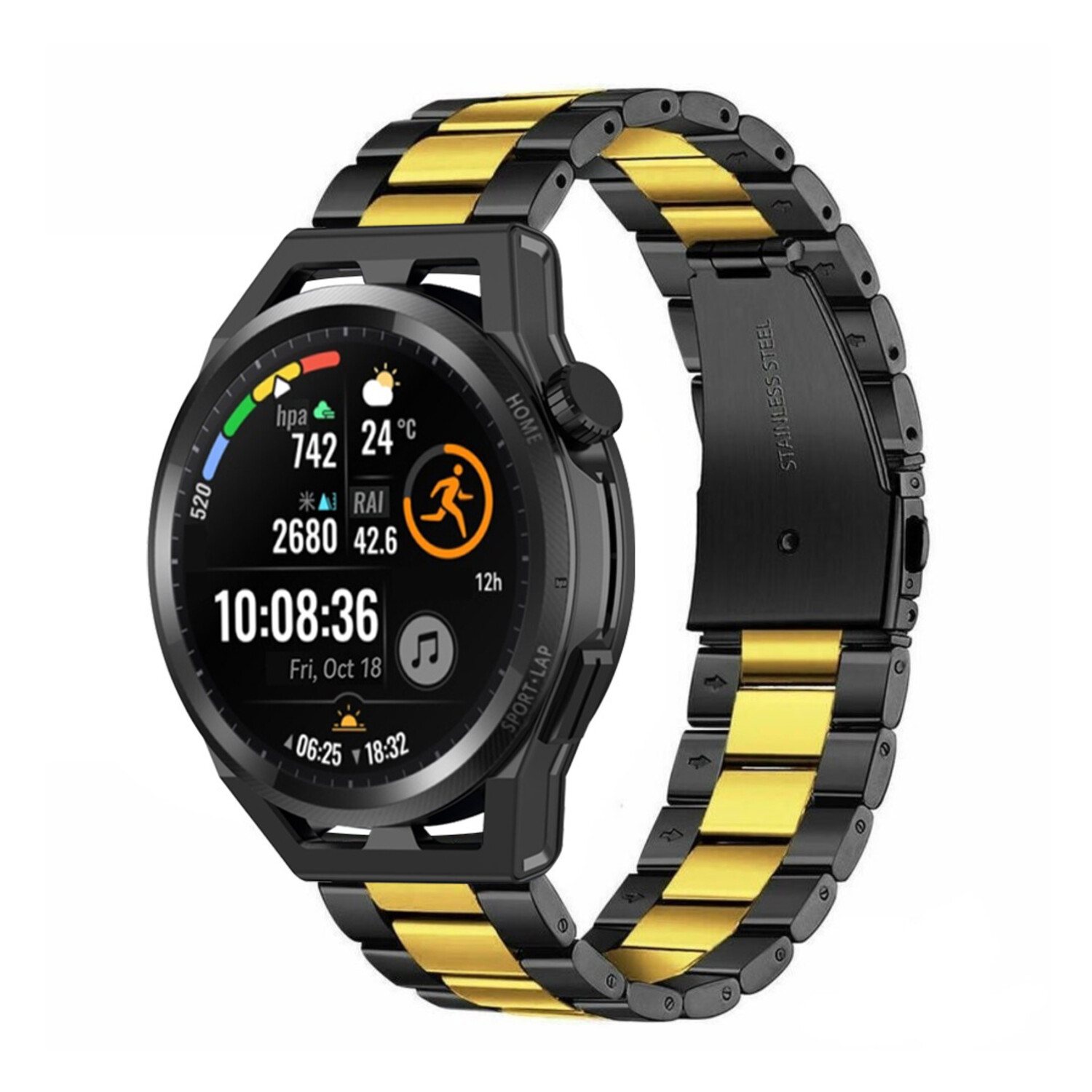 Strap it Strap it Huawei Watch GT Runner Steel Strap Black Gold